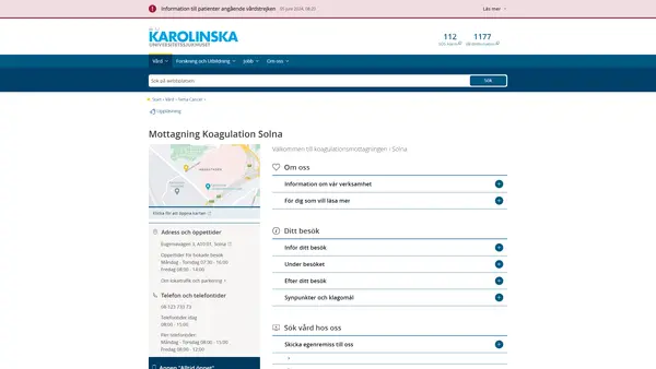 Mottagning Koagulation Solna, Karolinska Universitetssjukhuset