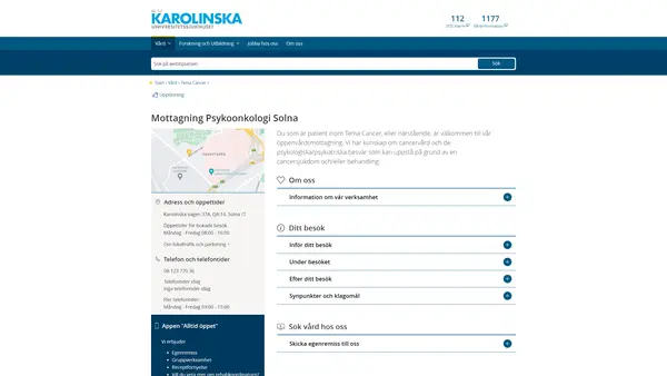 Mottagning Psykoonkologi Solna, Karolinska Universitetssjukhuset