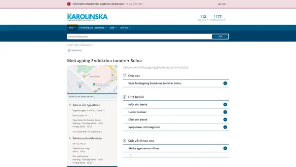 Mottagning Endokrina tumörer Solna, Karolinska Universitetssjukhuset