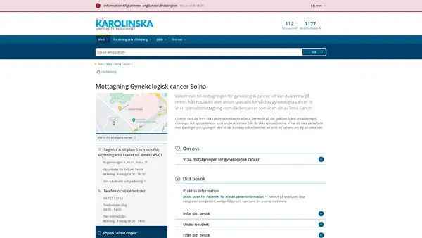 Mottagning Gynekologisk cancer Solna, Karolinska Universitetssjukhuset