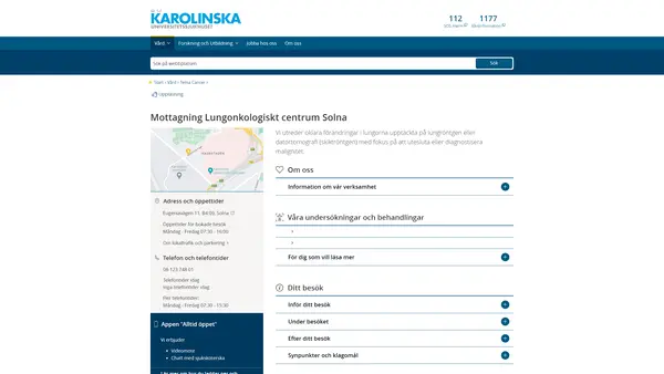 Mottagning Lungonkologiskt centrum Solna, Karolinska Universitetssjukhuset