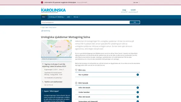 Mottagning Urologiska sjukdomar Solna, Karolinska Universitetssjukhuset
