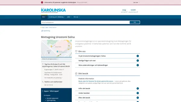 Mottagning Urostomi Solna, Karolinska Universitetssjukhuset