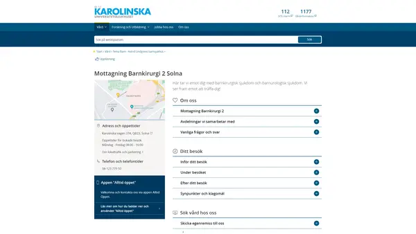 Mottagning Barnkirurgi 2 Solna, Karolinska Universitetssjukhuset