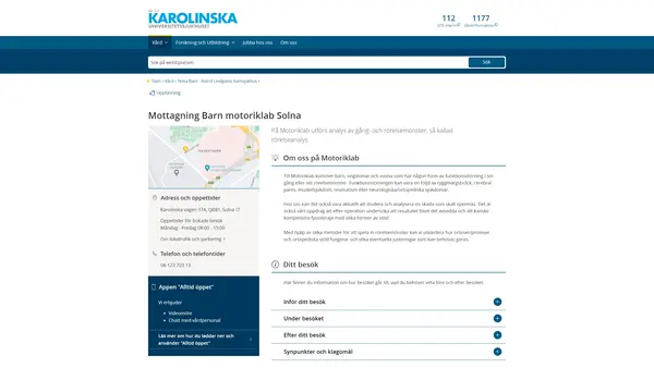 Mottagning Barn motoriklab Solna, Karolinska Universitetssjukhuset