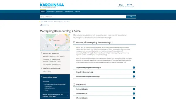 Mottagning Barnneurologi 2 Solna, Karolinska Universitetssjukhuset