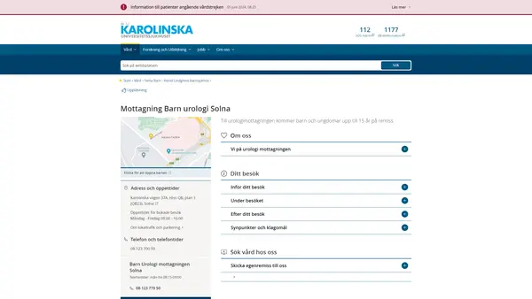 Mottagning Barn Urologi Uroterapi Solna, Karolinska Universitetssjukhuset