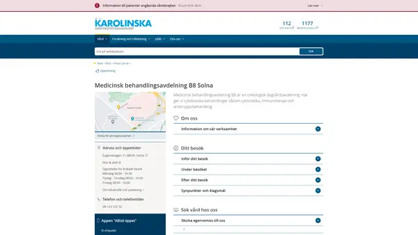 Medicinsk behandlingsavdelning B8 Solna, Karolinska Universitetssjukhuset