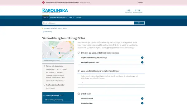 Vårdavdelning Neurokirurgi Solna, Karolinska Universitetssjukhuset