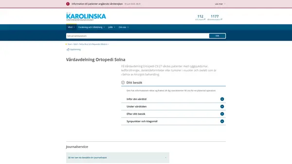 Vårdavdelning Ortopedi Solna, Karolinska Universitetssjukhuset