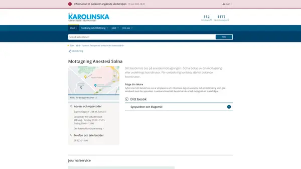 Mottagning Anestesi Solna, Karolinska Universitetssjukhuset