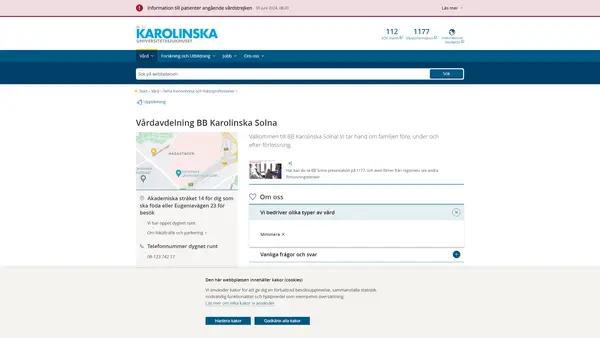 Vårdavdelning BB Karolinska Solna eftervård, Karolinska Universitetssjukhuset