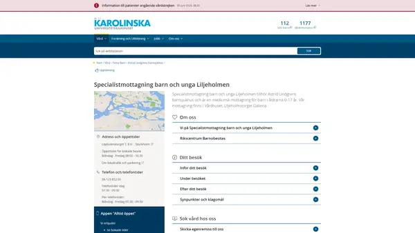 Specialistmottagning barn och unga Liljeholmen, Karolinska Universitetssjukhuset