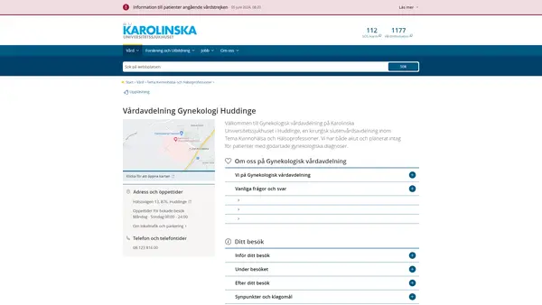 Vårdavdelning Gynekologi Huddinge, Karolinska Universitetssjukhuset