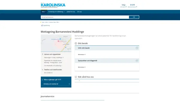 Vårdavdelning Barnanestesi Huddinge, Karolinska Universitetssjukhuset