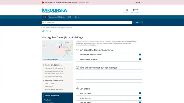 Mottagning Barnhjärta Huddinge, Karolinska Universitetssjukhuset