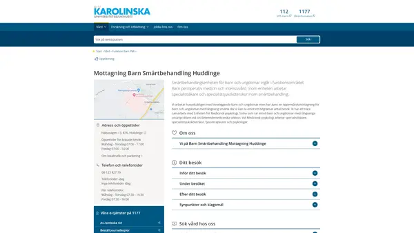 Mottagning Barn Smärtbehandling Huddinge, Karolinska Universitetssjukhuset