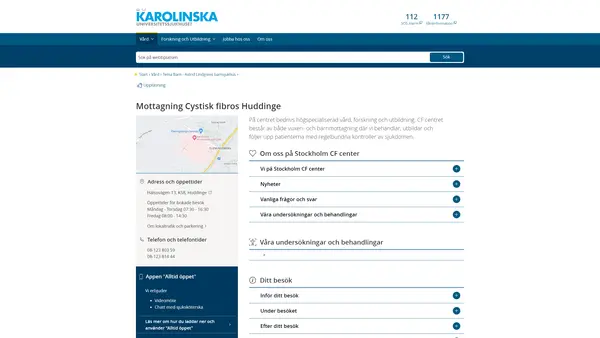 Mottagning Cystisk fibros Huddinge, Karolinska Universitetssjukhuset