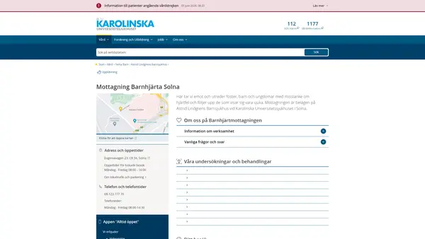 Mottagning Smärta Barn Solna, Karolinska Universitetssjukhuset