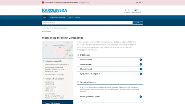 Mottagning Infektion 2 Huddinge, Karolinska Universitetssjukhuset