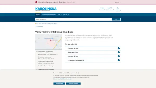 Vårdavdelning Infektion 2 Huddinge, Karolinska Universitetssjukhuset