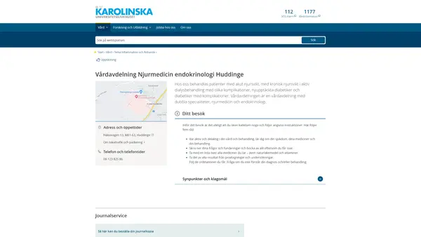 Vårdavdelning Njurmedicin endokrinologi Huddinge, Karolinska Universitetssjukhuset