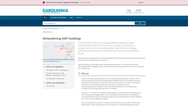 Vårdavdelning CAST Huddinge, Karolinska Universitetssjukhuset
