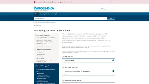 Mottagning Njurmedicin Rosenlund, Karolinska Universitetssjukhuset
