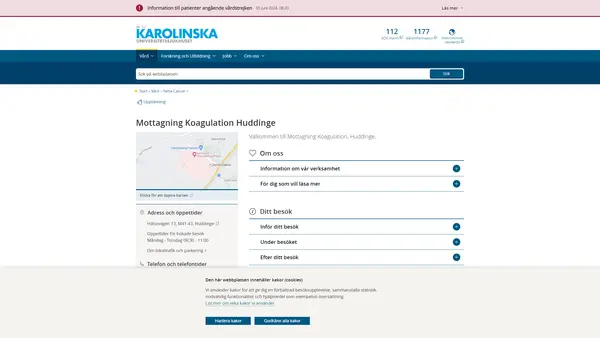 Mottagning Koagulation Huddinge, Karolinska Universitetssjukhuset