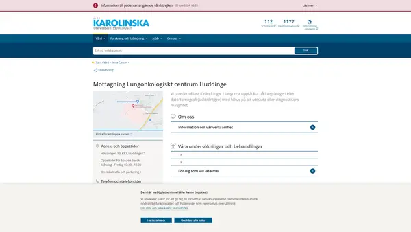 Mottagning Lungonkologiskt centrum Huddinge, Karolinska Universitetssjukhuset