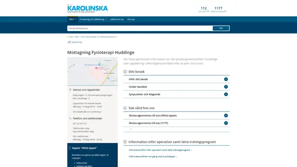 Mottagning Fysioterapi Huddinge, Karolinska Universitetssjukhuset