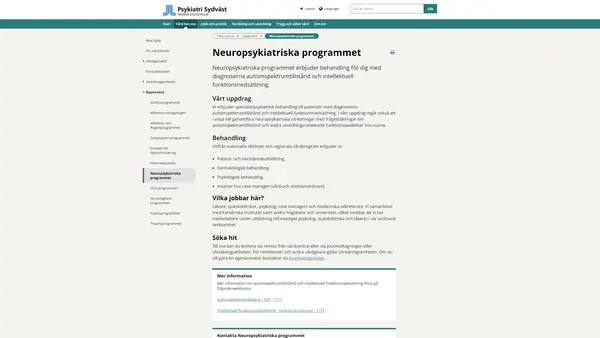 Neuropsykiatriska programmet, Psykiatri Sydväst