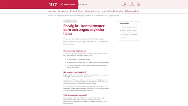 En väg in - kontaktcenter barn och ungas psykiska hälsa Halland