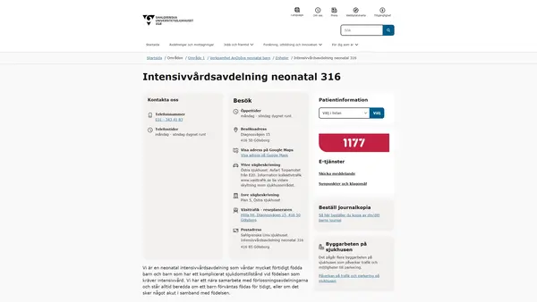 Neonatal intensivvårdsavdelning Östra, Göteborg