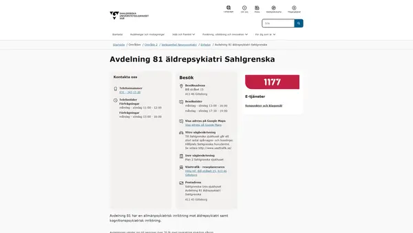 Avdelning 81 äldrepsykiatri Sahlgrenska, Göteborg