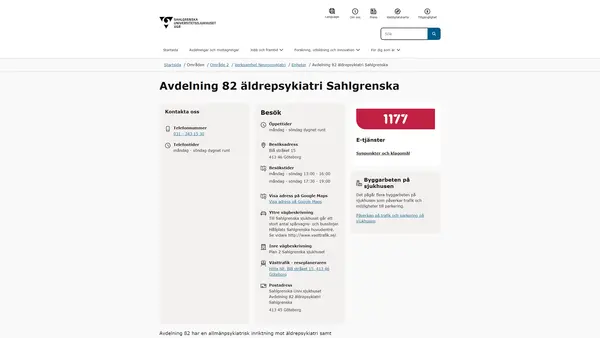 Avdelning 82 äldrepsykiatri Sahlgrenska, Göteborg