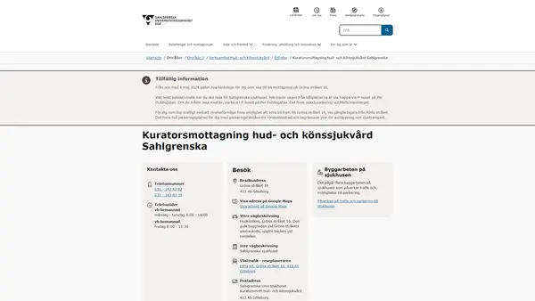 Kuratorsmottagning hud- och könssjukvård Sahlgrenska, Göteborg