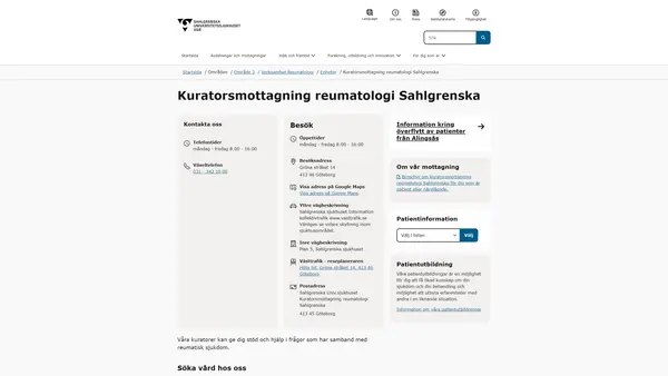 Kuratorsmottagning reumatologi Sahlgrenska, Göteborg