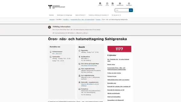 Öron- näs- och halsmottagning Sahlgrenska, Göteborg