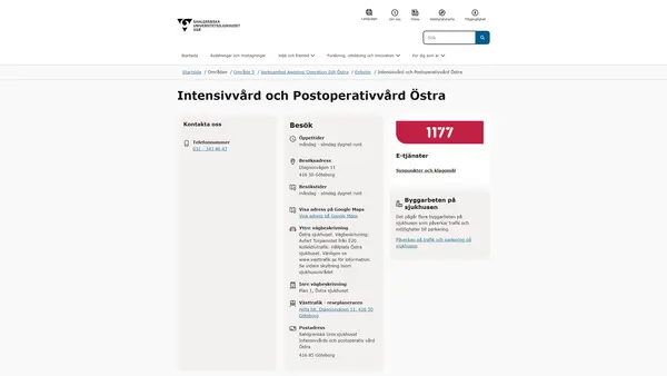 Intensivvård och postoperativ vård Östra, Göteborg