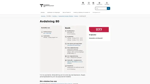 Avdelning 80 psykiatri Sahlgrenska, Göteborg