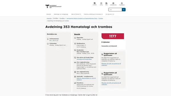 Avdelning 353 Hematologi och trombos, Göteborg