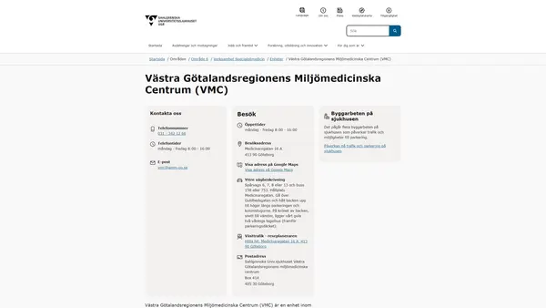 Västra Götalandsregionens Miljömedicinska Centrum VMC, Göteborg