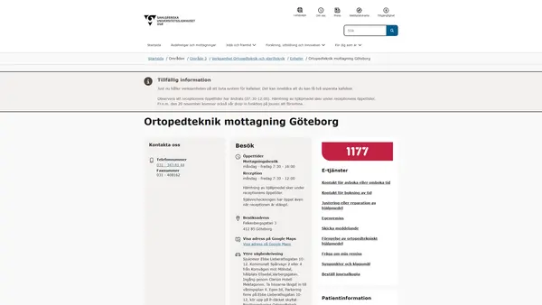 Ortopedteknik mottagning Göteborg, Göteborg