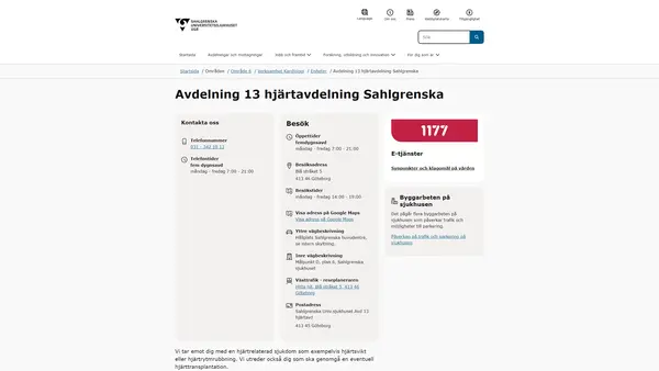 Avdelning 13 hjärtavdelning Sahlgrenska, Göteborg