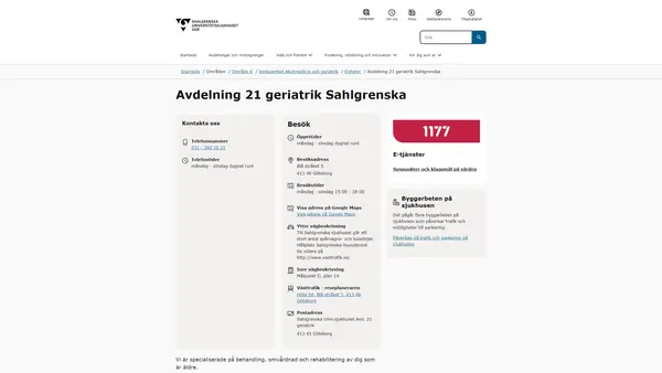 Avdelning 21 geriatrik Sahlgrenska, Göteborg