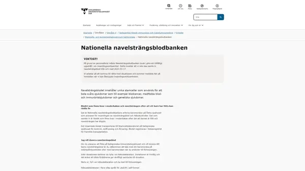 Nationella navelsträngsblodbanken, Göteborg