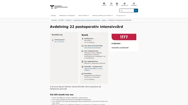 Avdelning 22 postoperativ intensivvård, Göteborg