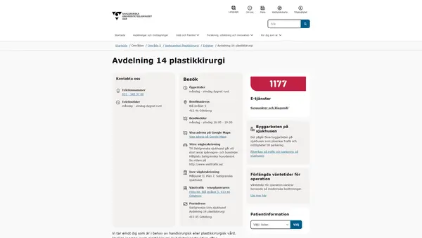 Avdelning 14 plastikkirurgi, Göteborg