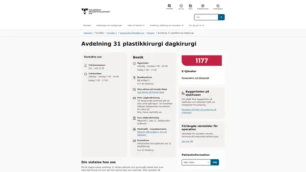 Avdelning 31 plastikkirurgi dagkirurgi, Göteborg